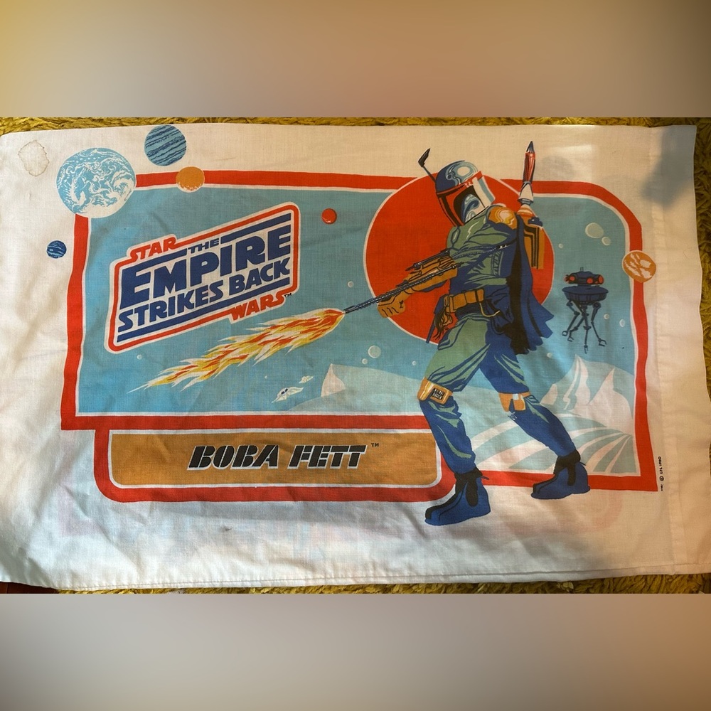 Vintage 1980s Star Wars Empire Strikes Back Pillow Case Boba Fett + Darth Vader